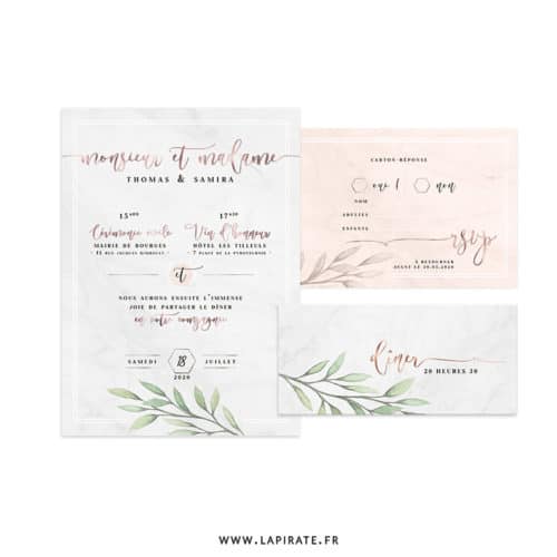 Ensemble papeterie mariage marbre et dorure - Collection Alba