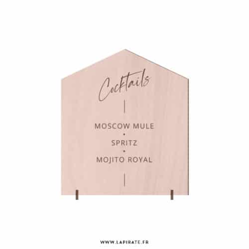 Carte cocktails en bois sur pied - pancarte cocktails personnalisée en bois - La Pirate