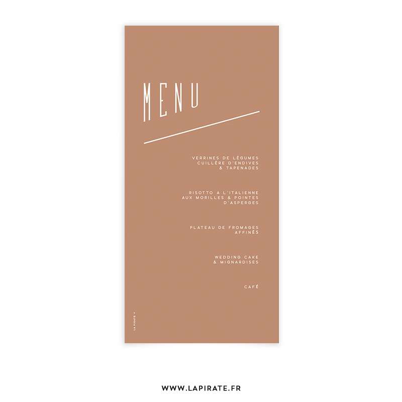 Menu mariage ocre graphique et minimaliste à personnaliser | Collection Havana | La Pirate