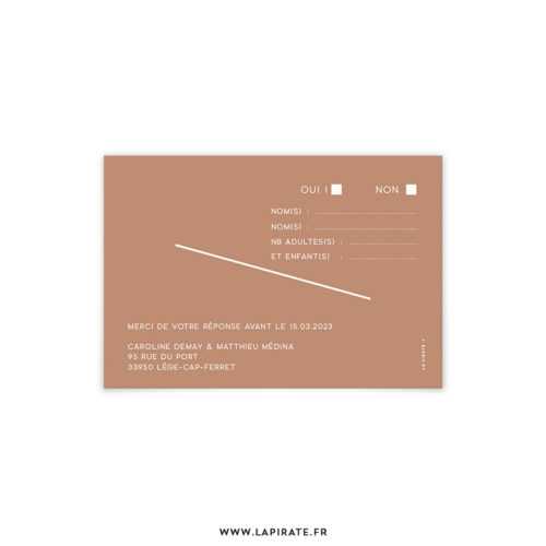 RSVP Mariage Ocre, graphique et minimaliste, élégante, verso | Collection Havana | La Pirate