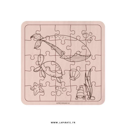 Puzzle bois animaux marins, baleine, tortue de mer personnalisé - 25 pièces - La Pirate