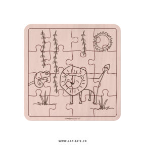 Puzzle bois Savane, lion personnalisé - 16 pièces - La Pirate
