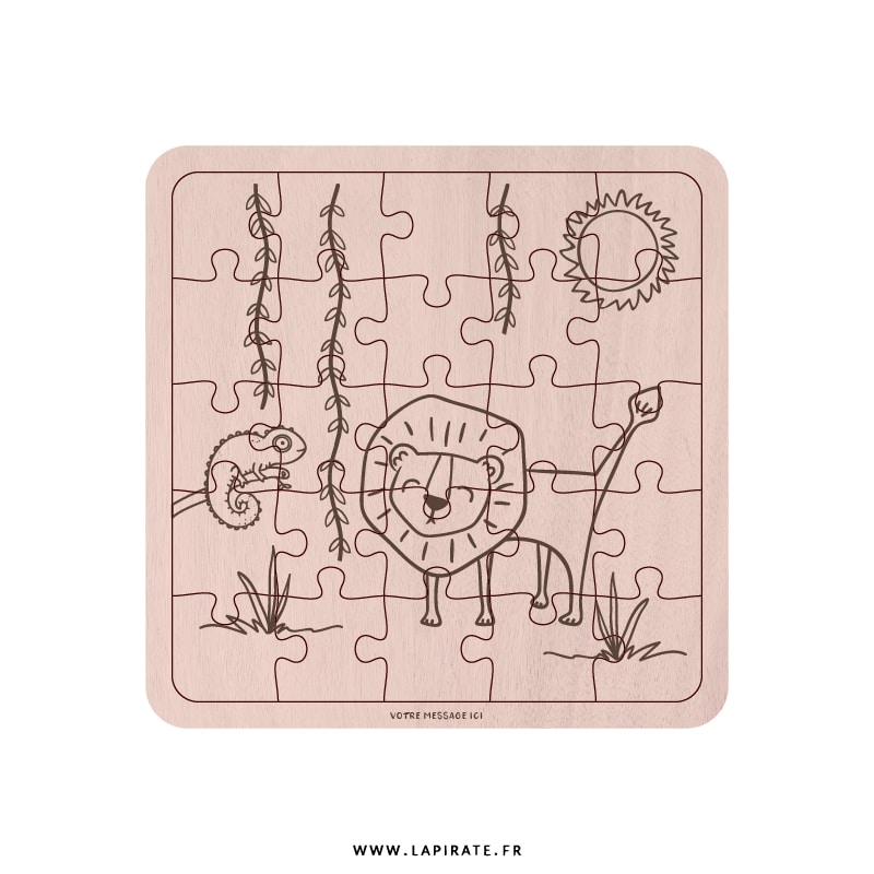 Puzzle bois Savane, lion personnalisé - 25 pièces - La Pirate