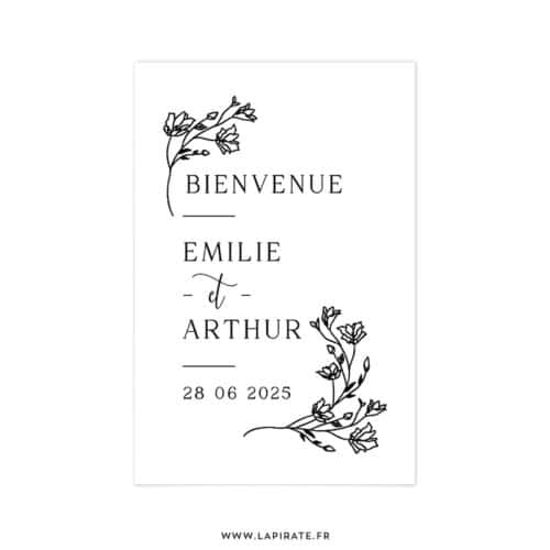 Stickers bienvenue mariage personnalisé cadre de fleurs, bohème | Love & Bloom, coloris au choix