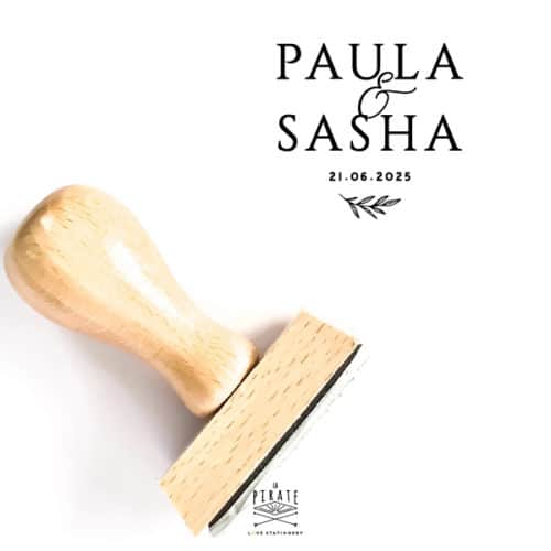 Tampon mariage personnalisé minimaliste et motif végétal. Tampon encreur en bois mariage - La Pirate