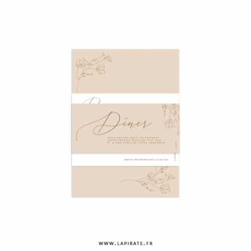 Ensemble invitation mariage bohème floral, raffiné à personnaliser - faire-part, rsvp, invitation repas, Collection Agathe - La Pirate