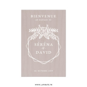 Stickers Bienvenue mariage cadre hexagonal bohème, fleuri texte et couleur à personnaliser - La Pirate