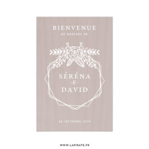 Stickers Bienvenue mariage cadre hexagonal bohème, fleuri texte et couleur à personnaliser - La Pirate
