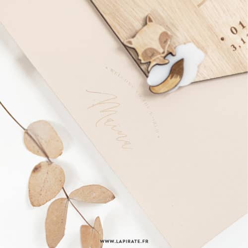 Fanion bébé personnalisé, renard sur nuage - idée cadeau naissance, lune plexi bronze enveloppe cadeau personnalisée - fanion bois - La Pirate