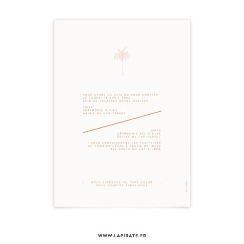 Faire-part mariage palmier graphique et minimaliste | Collection Havana - Verso - La Pirate