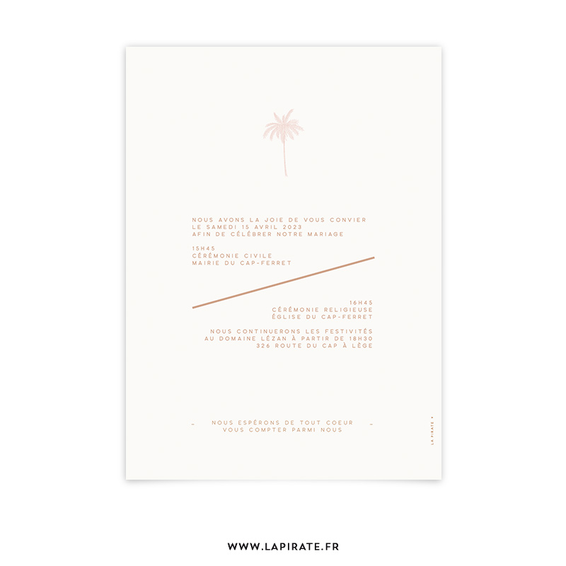 Faire-part mariage palmier graphique et minimaliste | Collection Havana - Verso - La Pirate