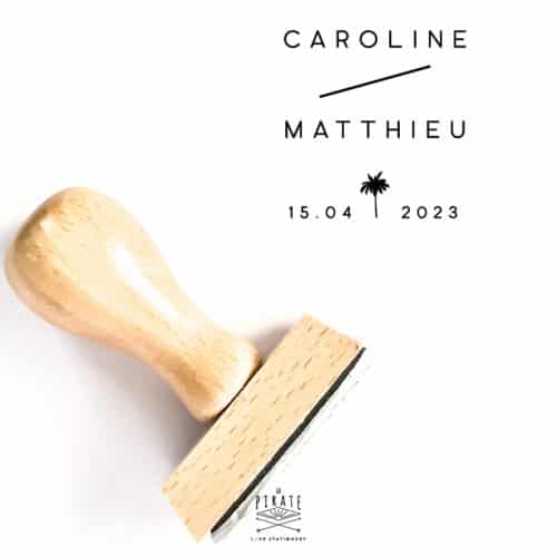Tampon mariage palmier graphique personnalisé avec vos prénoms et la date de votre union, collection Havana - La Pirate