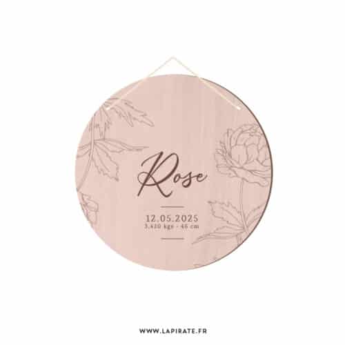 Pancarte Pivoine personnalisée, pancarte ronde en bois illiustrée, fleurs, pivoines - La Pirate