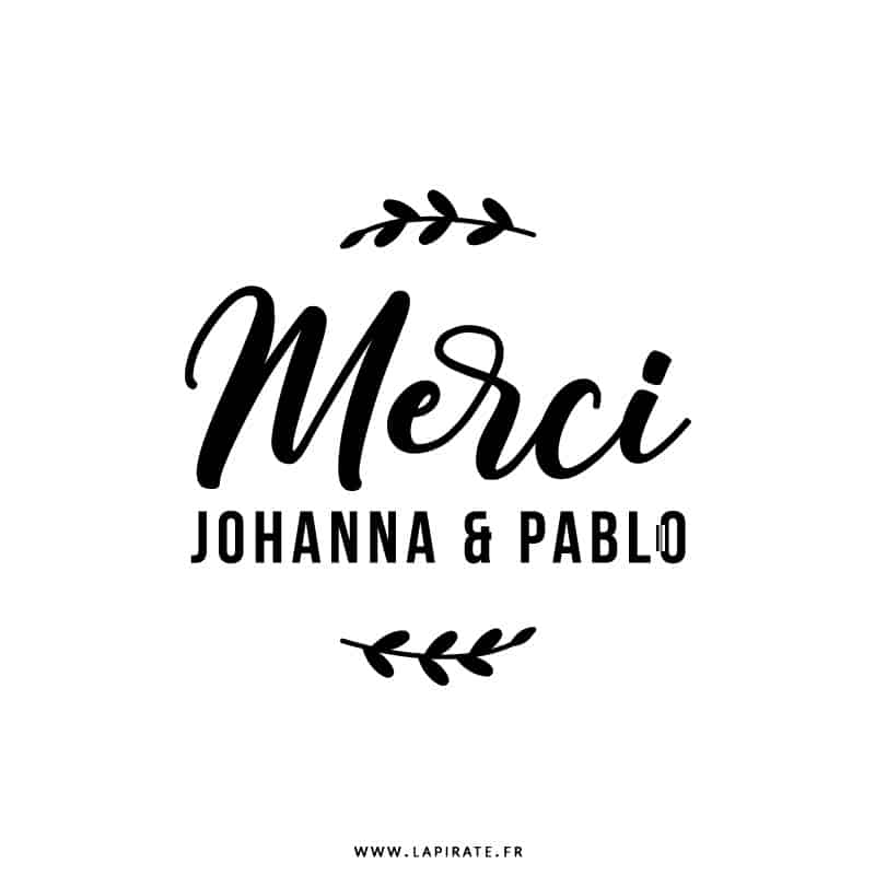 Stickers "Merci" pour urne de mariage personnalisé de vos prénoms et illustré de feuilles végétales - La Pirate