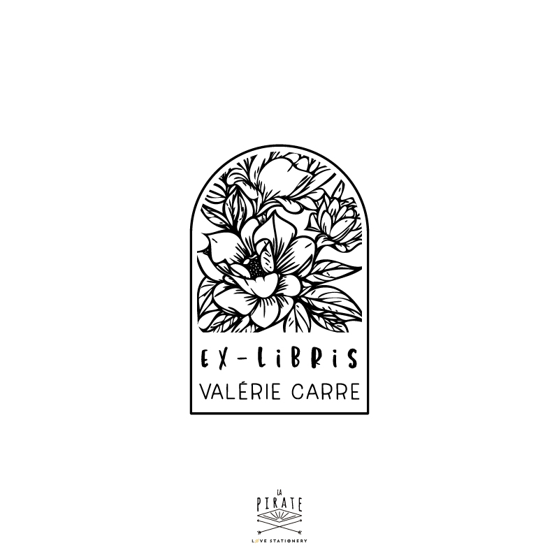 Tampon ex-libris arche pivoines, tampon pour livre fleuri, fleurs, floral à personnalisé - La Pirate