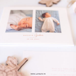 Faire-part naissance 2 photos, minimaliste et élégant - Modèle Gabin - Recto - La Pirate