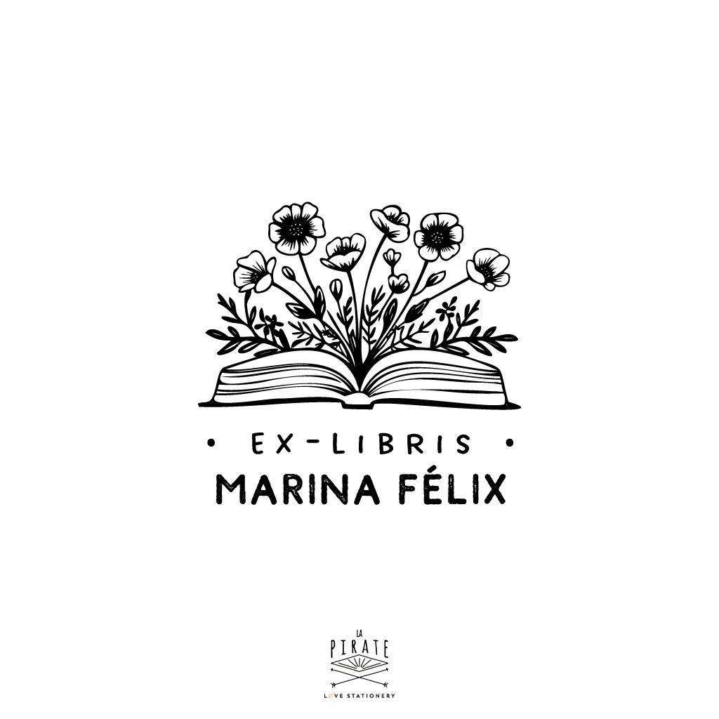 Tampon ex-libris livre fleuri, personnalisé - tampon pour livre personnalisé - La Pirate