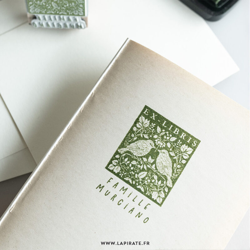 Tampon ex-libris oiseaux folk personnalisé, ex-libris couple d'oiseaux original – Image 2