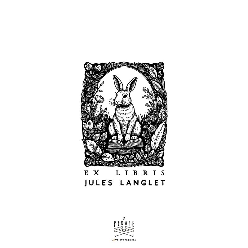 Tampon ex libris lapin personnalise original, idée cadeau à offrir pour marquer vos livres de votre nom - La Pirate