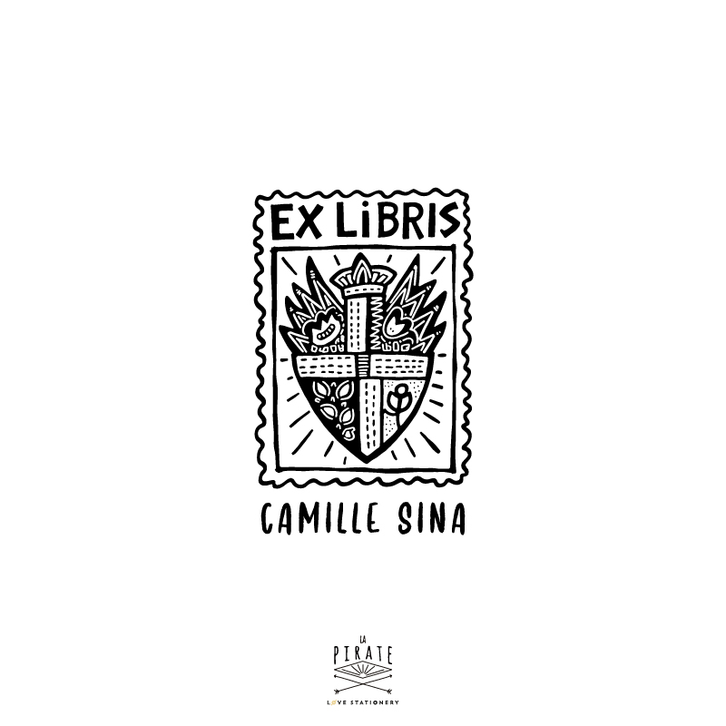 Tampon ex libris ex voto pop art folk, dessiné à la main. Ex libris ex voto original à personnaliser, idée cadeau - La Pirate