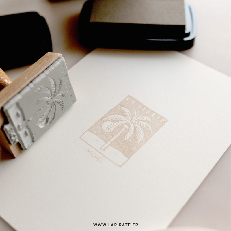 Tampon ex libris Palmier à personnaliser de votre nom, idée cadeau originale - La Pirate