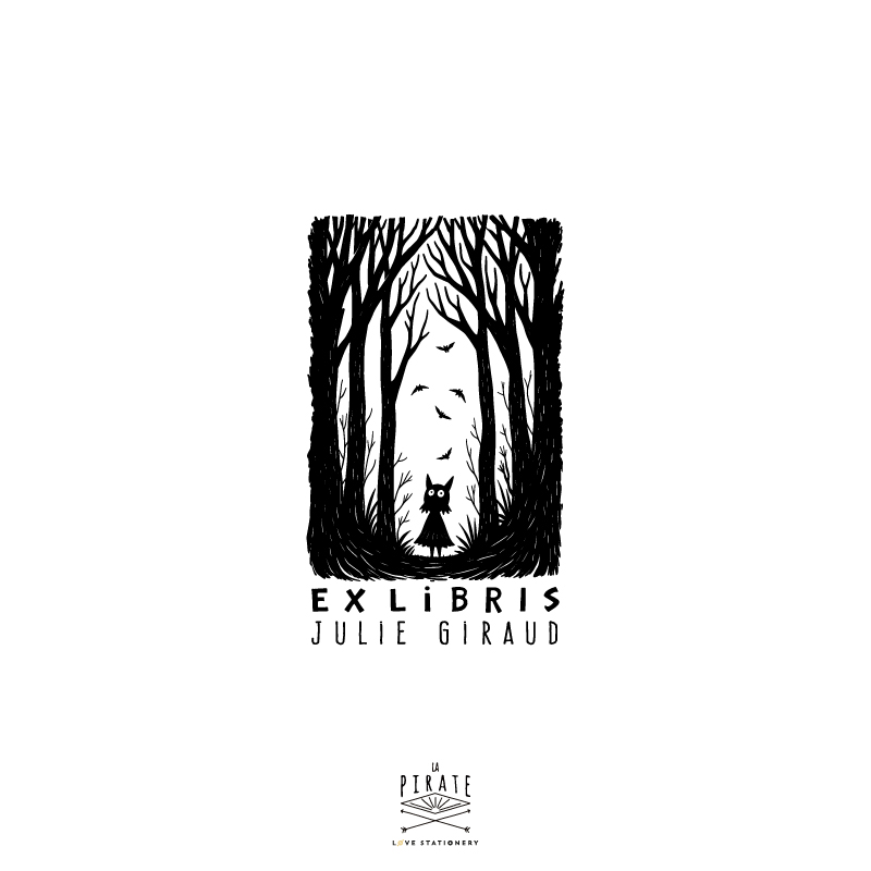 Tampon ex libris spooky, silhouette dans la foret, magie, personnalisé de votre nom pour marquer vos livres, idée cadeau originale - La Pirate