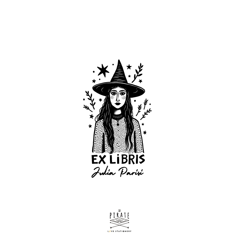 Tampon ex libris Witch à personnaliser, tampon ex libris magie - Idée cadeau originale - La pirate