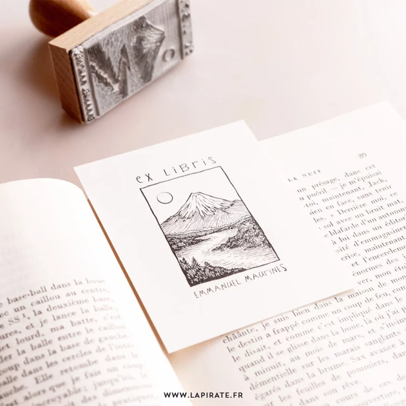 Tampon ex libris Mont Fuji, Japon, voyage, personnalisé, tampon encreur pour marquer vos livres montagne, voyage - La Pirate
