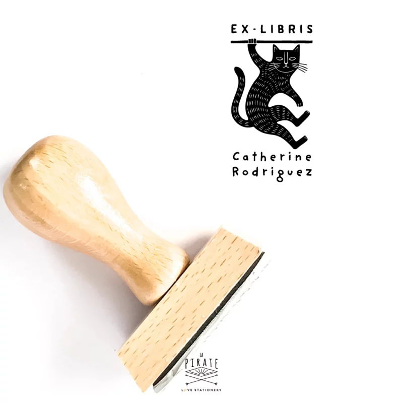 Tampon ex libris chat funambule, tampon personnalisé pour marquer vos livres, idée cadeau originale - La Pirate