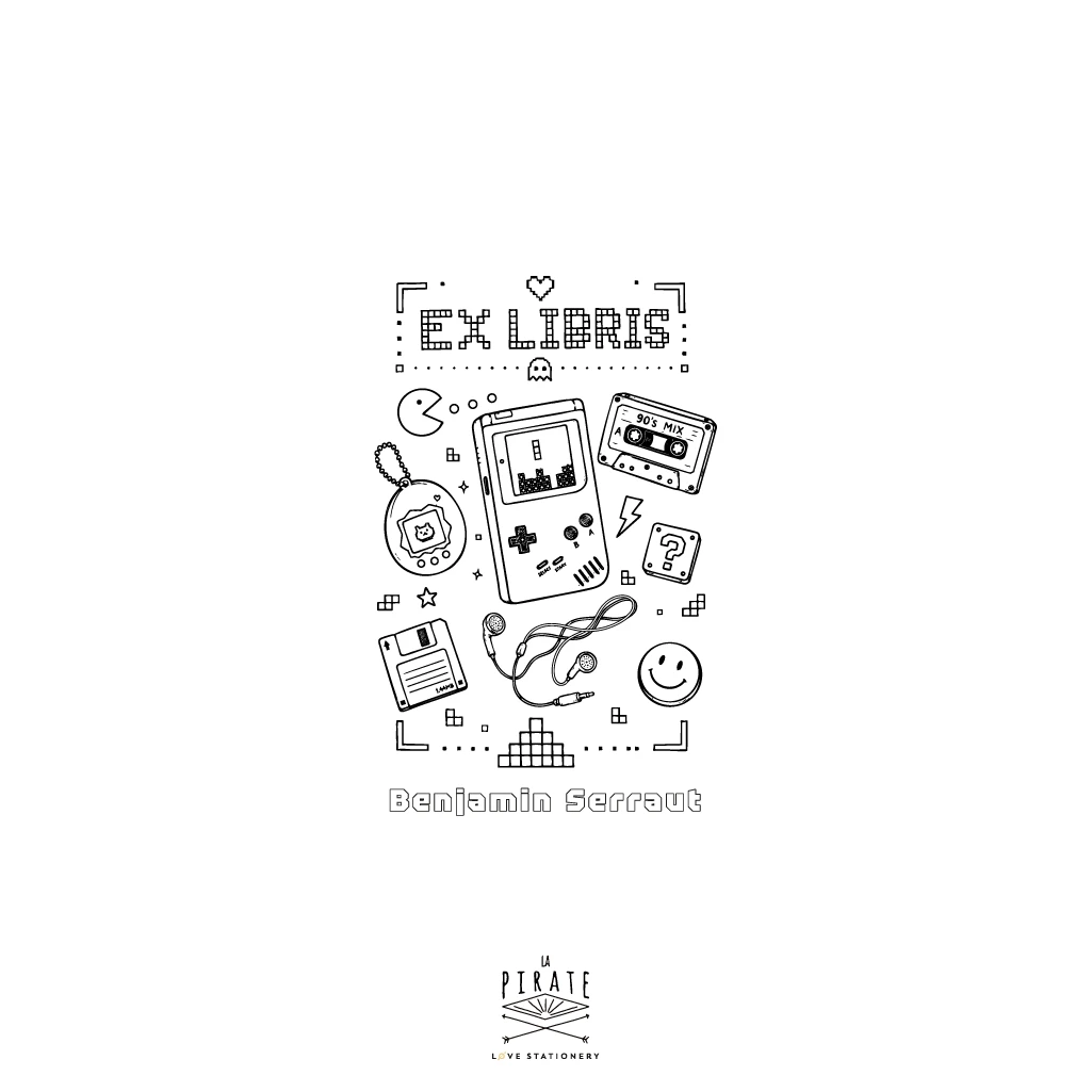 Tampon Ex Libris Années 90 Personnalisé | Console rétro & culture pop vintage. Illustration Game Boy, Cassette audio, Tamagotchi, Tetris, ... à personnaliser en ligne - La Pirate